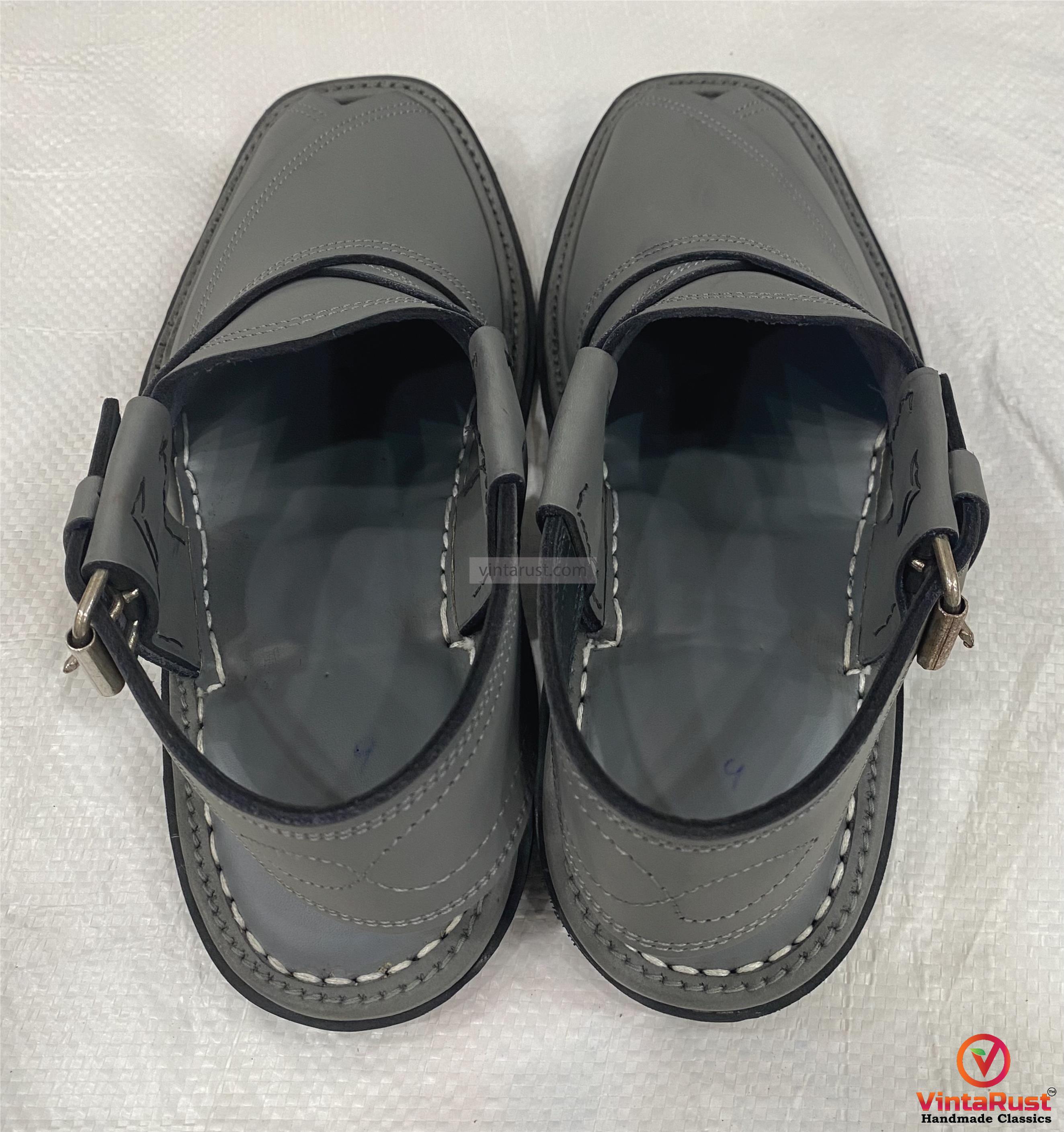 Dark Grey Leather Footwear: Authentic Handmade Gents  display picture 1
