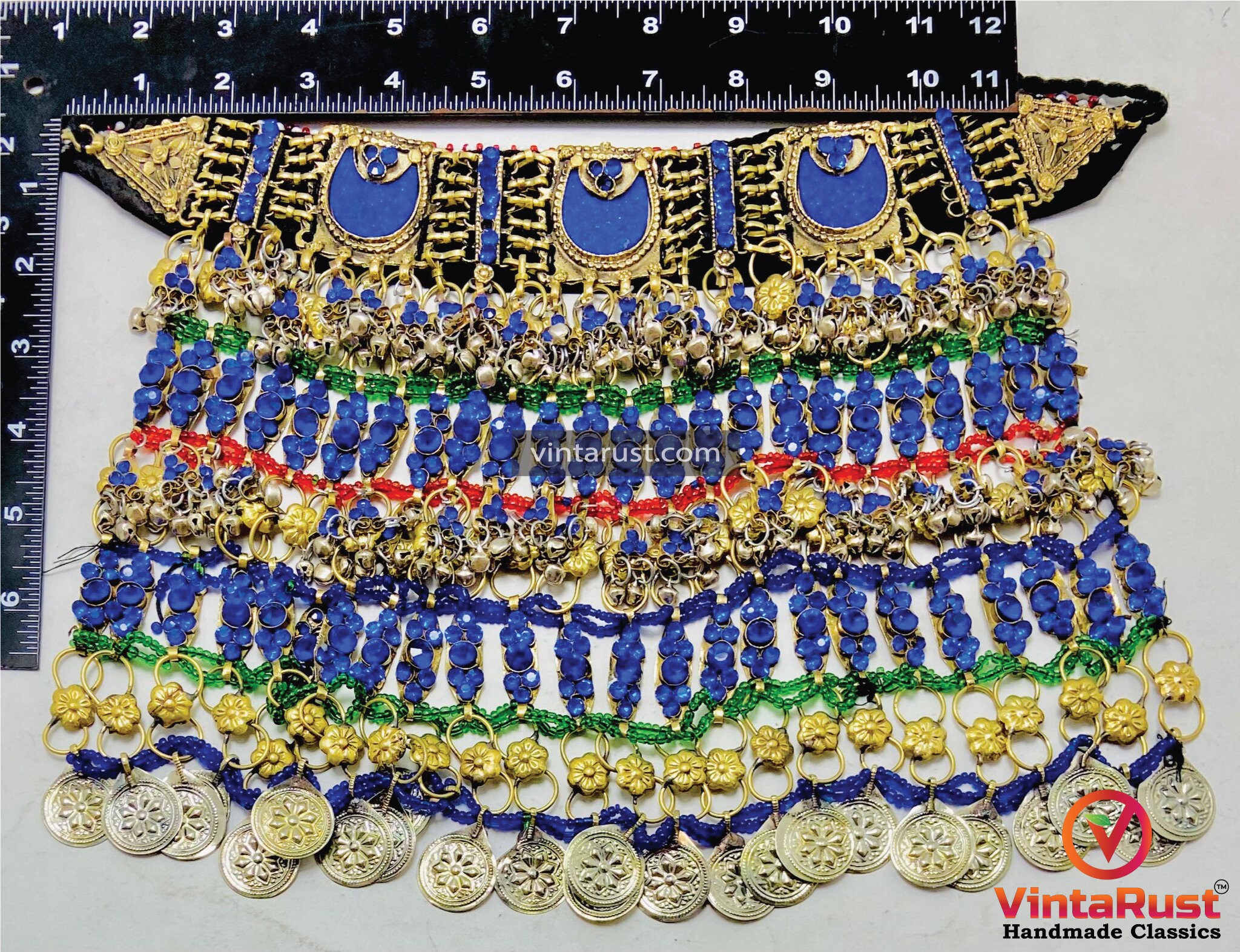 ヴィンテージ クチ チョーカー：青い石をあしらったアフガニスタンの