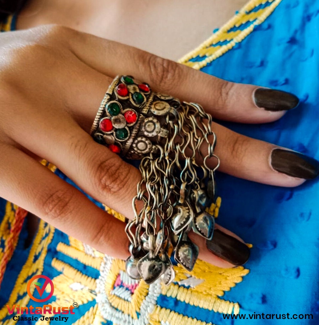 Vintage Afghan Kuchi Ring: Ethnic Silver-tone Ring With  display picture 2