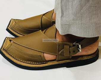 Authentic Tan Leather Peshawari Chappal, Handmade Leather Shoes for Men, Ethnic Handmade Men main image 3