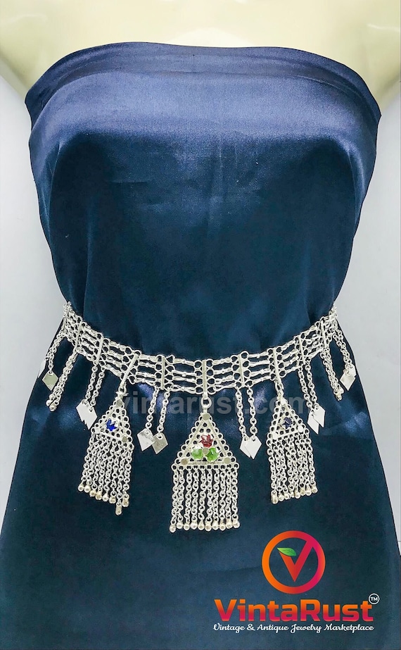 Tribal Silver Kuchi Belly Chain: Afghan Belly Dance Belt
