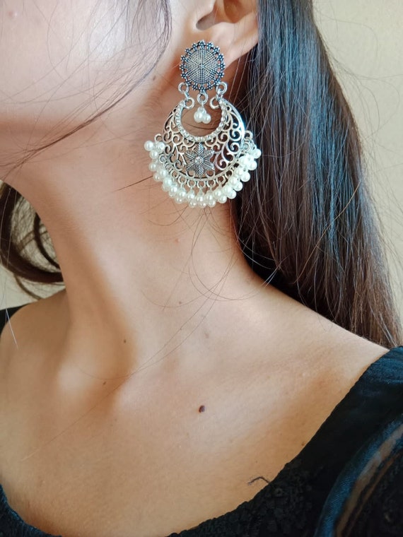 Indian style silver earrings deals