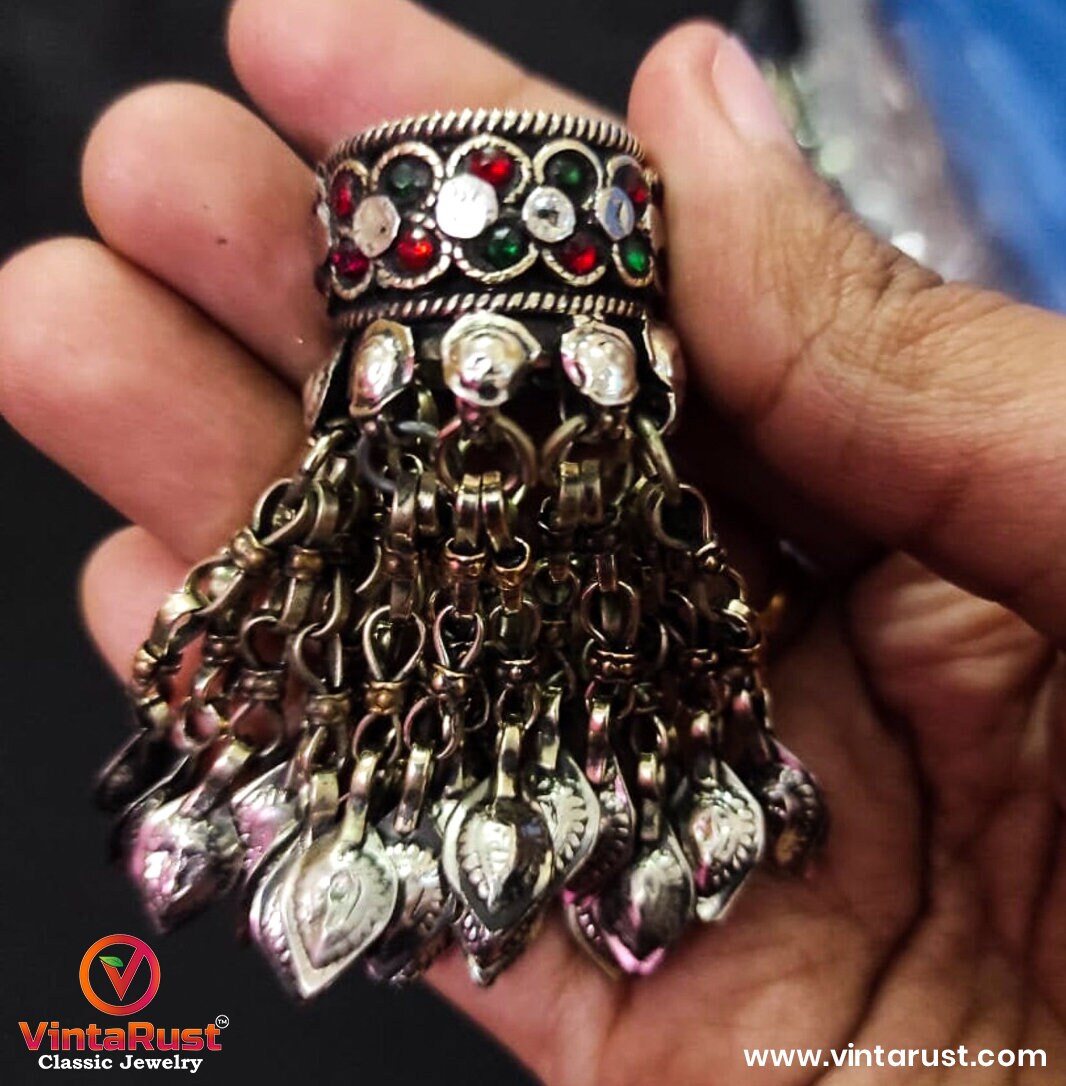 Afghan Kuchi Ring with Bells, Vintage Ring, Afghan Ring, Ethnic Ring Vintage Afghan Bell Rings: Unique Ethnic Jewelry, Antique  main image 2