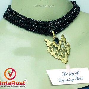 Black Jewelry Set, Black Beads With Motif Jewelry Set, Dangling Motif Choker Necklace With Studs Earrings, Ethnic Jewelry Set, Handmade