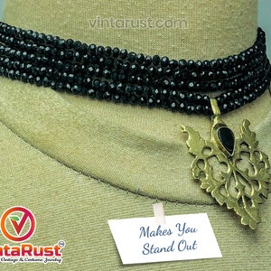 Black Jewelry Set, Black Beads With Motif Jewelry Set, Dangling Motif Choker Necklace With Studs Earrings, Ethnic Jewelry Set, Handmade