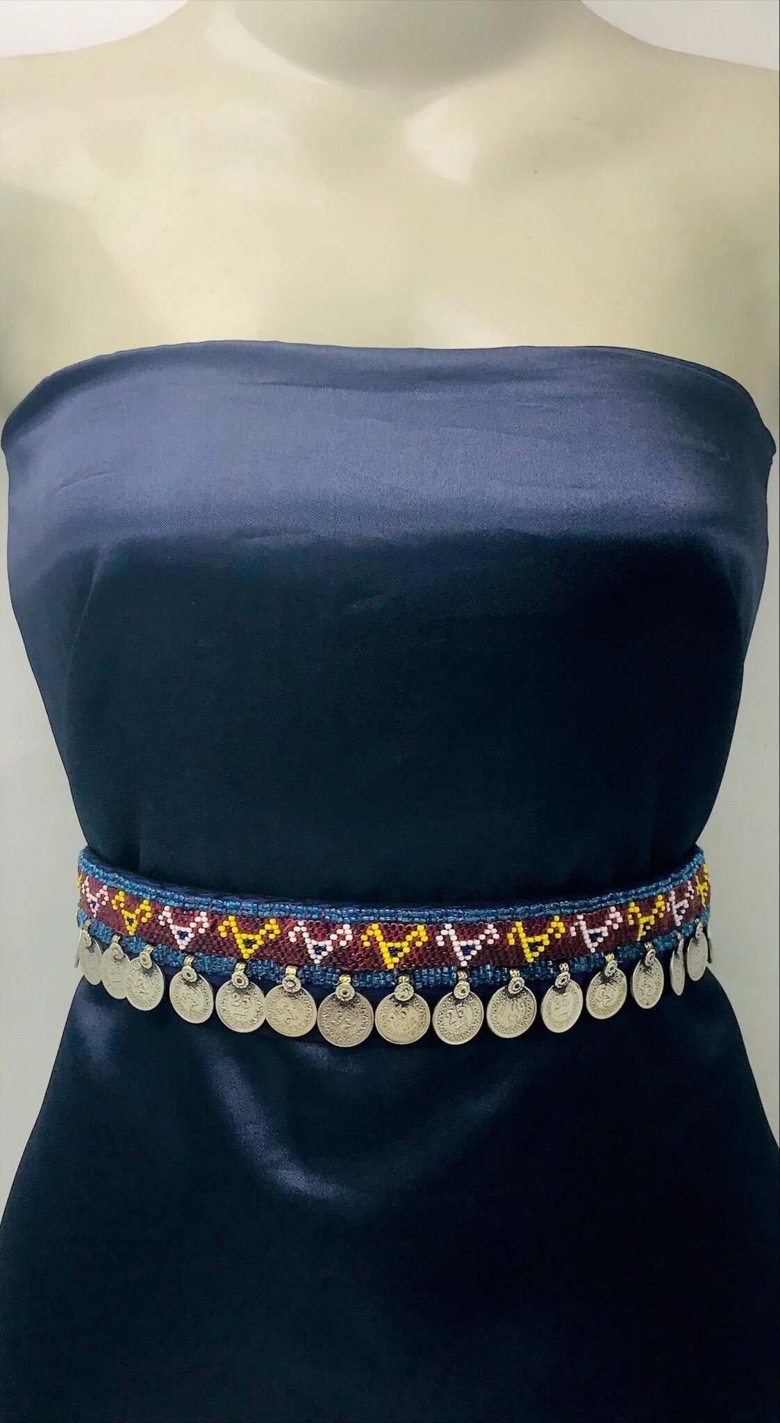 Vintage Tribal Belly Dance Belt: Multicolor Beaded Coin Belt  display picture 2