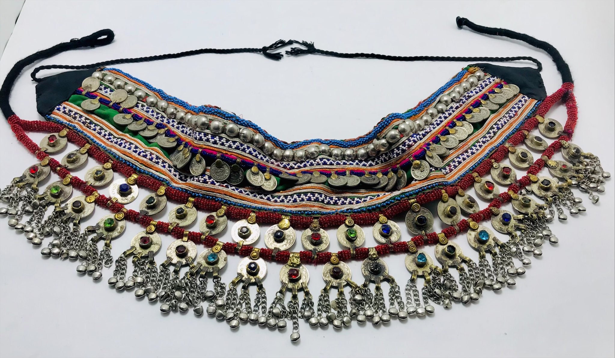 Vintage Kuchi Belly Dance Belt: Afghan Coins & Glass Stones Handmade Kuchi Belly Dance Belt: Vintage Coins & Glass Beads  main image 4