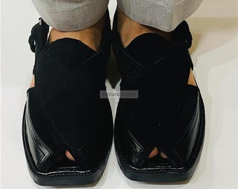 Handmade Suede Peshawari Sandals: Comfortable Black Chappal