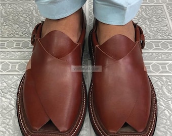 Originele leren Peshawari Chappal, traditionele sandalen voor heren, handgemaakte Kaptaan Chappal, comfortabele herenschoenen