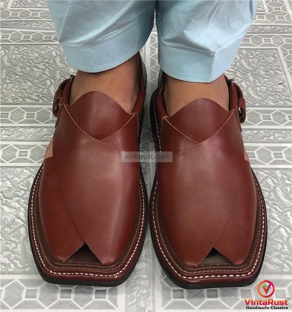 Original Leather Peshawari Chappal, Traditional Sandals for Men, Handmade Kaptaan Chappal, Comfortable Gents Shoes