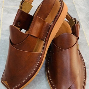 Dark Brown Leather Peshawari Chappal, Traditional Unique Style ...