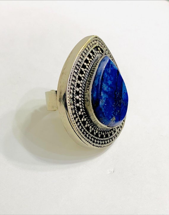 Handmade Lapis Lazuli Water Drop Stone Ring, Afgh… - image 3