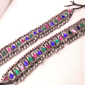 Vintage Afghan Anklets: Tribal Kuchi Jewelry with Glass Stones
