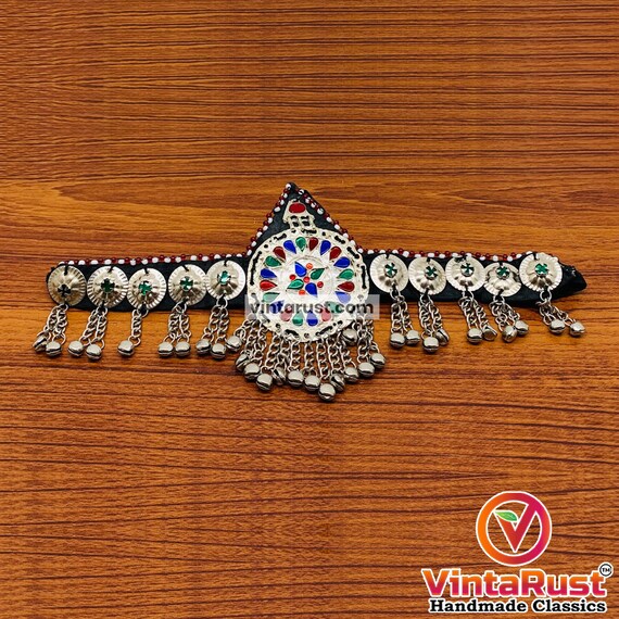 Afghan Multicolor Matha Patti, Traditional Handmade Matha Patti Traditional Handmade Matha Patti With Bells, Multicolor  main image 2