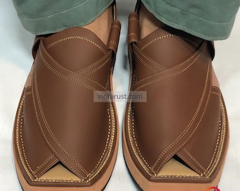 Handmade Leather Peshawari Chappal Sandals - Kaptaan Style