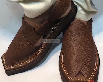 Handmade Dark Brown Leather Peshawari Chappal Sandals