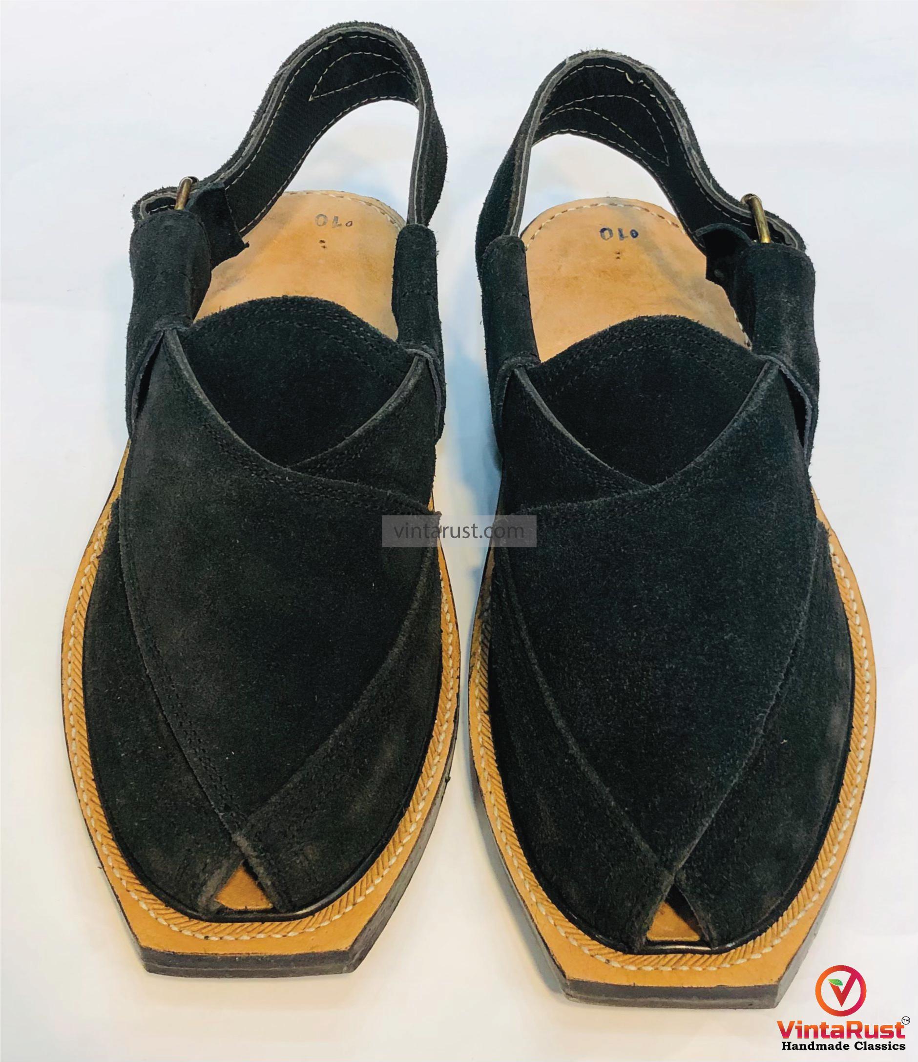 Handmade Black Suede Peshawari Chappal: Men