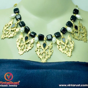 Handmade Black Stone Choker Necklace: Ethnic Tribal Jewelry