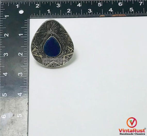 Handmade Silver Boho Ring: Adjustable Lapis Lazul… - image 4
