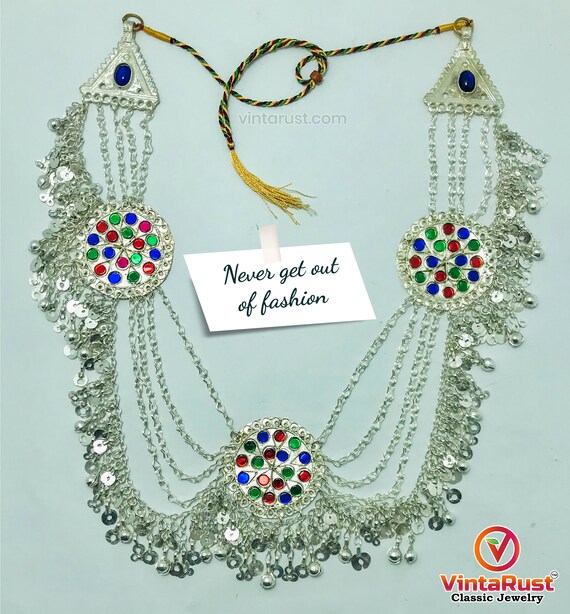 Multilayers Silver Bib Necklace With Dangling Tas… - image 10