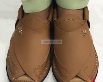 Pure Leather Matt Brown Traditional Footwear, Handcrafted Peshawari Chappal, Unique Gents Footwear