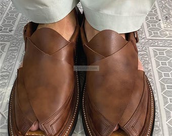 Handmade Leather Peshawari Chappal Sandals: Traditional Kaptaan Style