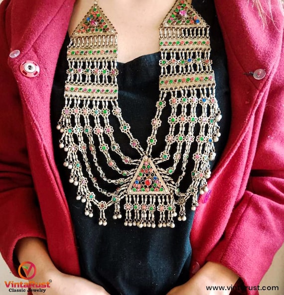Kuchi Bib Necklace: Afghan Tribal Jewelry With Dangling Tassels - Etsy