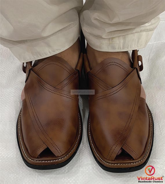 Men’s Brown Leather Peshawari Sandals: Traditional Men’s Footwear Gift Peshawari Handmade Leather Chappal BROWN Men main image 3