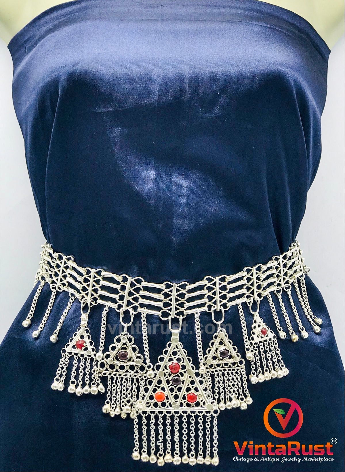 Ethnic Afghan Kuchi Belly Dance Belt: Silver Tribal Boho Belt Vintage Kuchi Afghan Banjara Tribal Waist Belly Dance Ats  main image 2