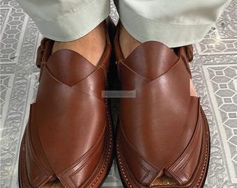 Handmade Leather Peshawari Chappal: Brown Suede Sandals - Etsy display picture 2