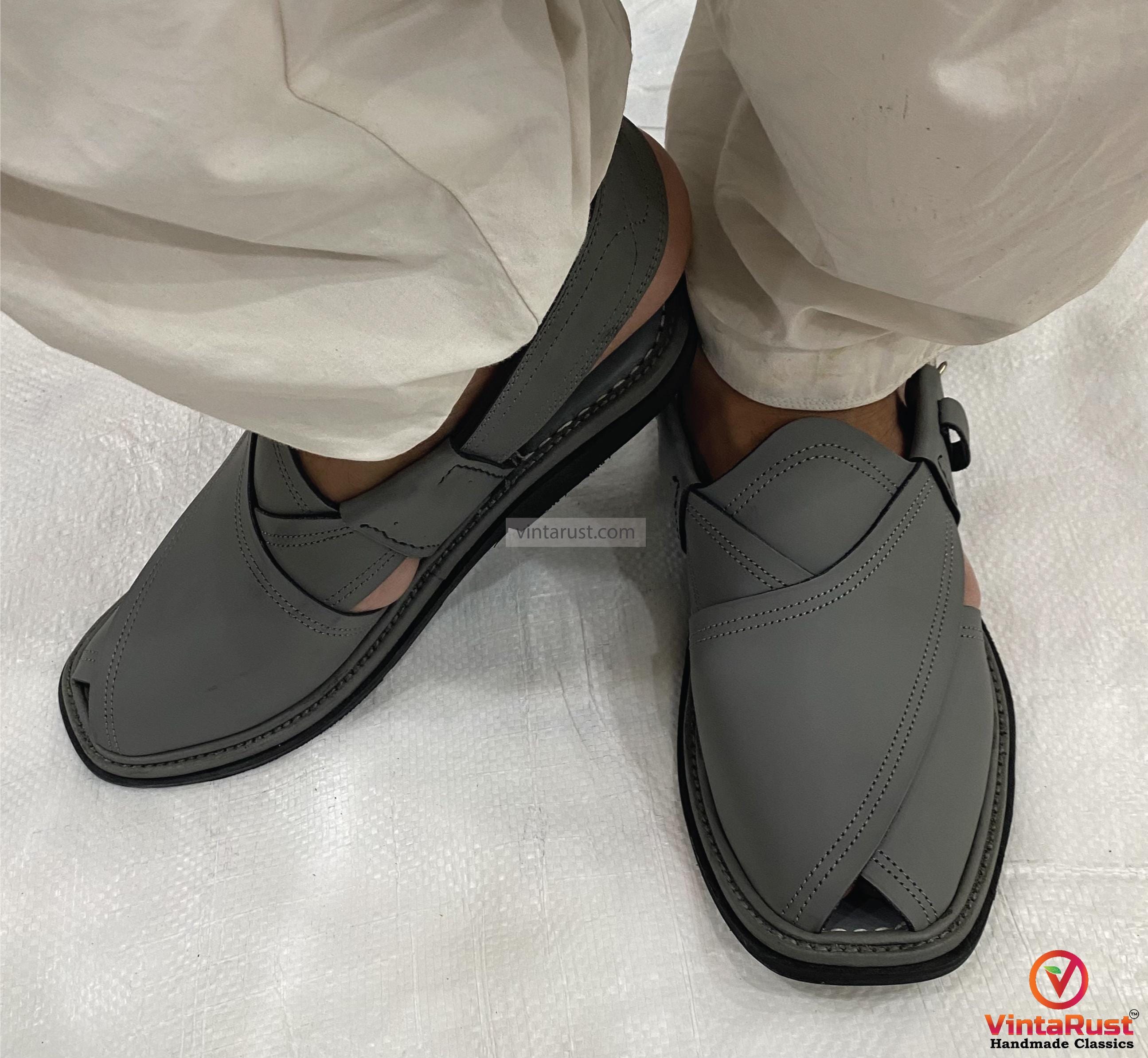 Dark Grey Leather Footwear: Authentic Handmade Gents 