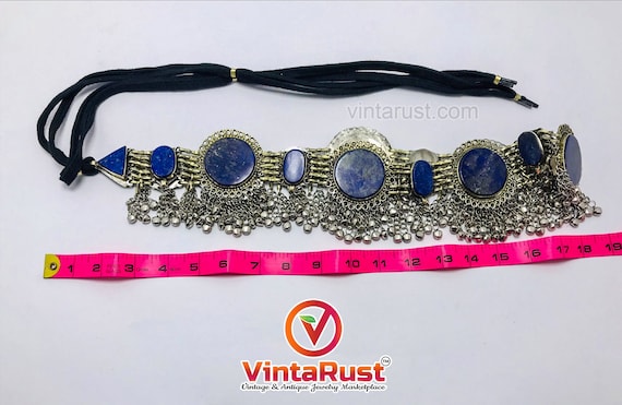 Lapis Stone Belly Dance Belt: Vintage Afghan Kuchi Tribal  display picture 1