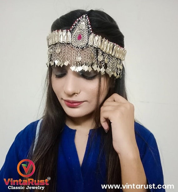 Tribal Ethnic Headpiece With Pink Glass Teardrop Centre  display picture 2