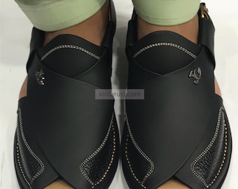 Handmade Leather Peshawari Chappal: Men's Black Casual Sandals