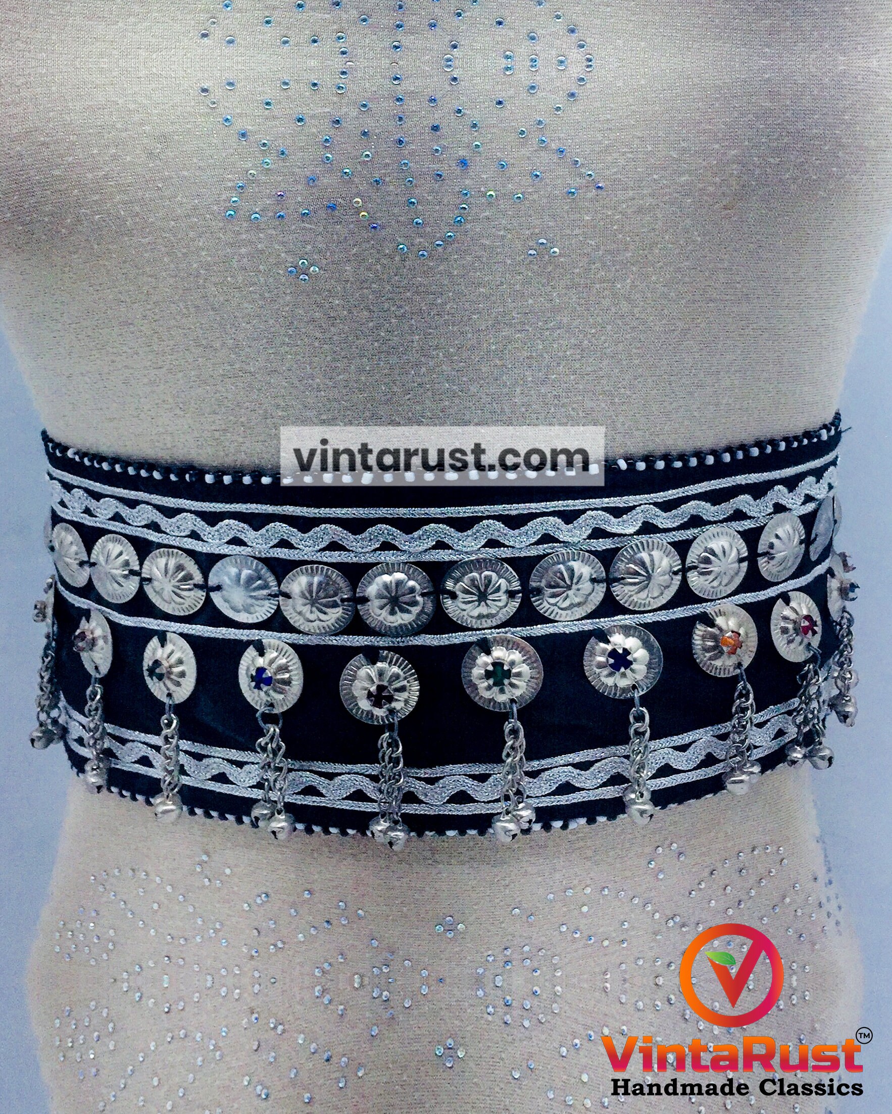Vintage Afghan Belly Dance Belt: Tribal Boho Belt with Bells Amazon.com: Duel On Jewel Antique Kuchi Women main image 2