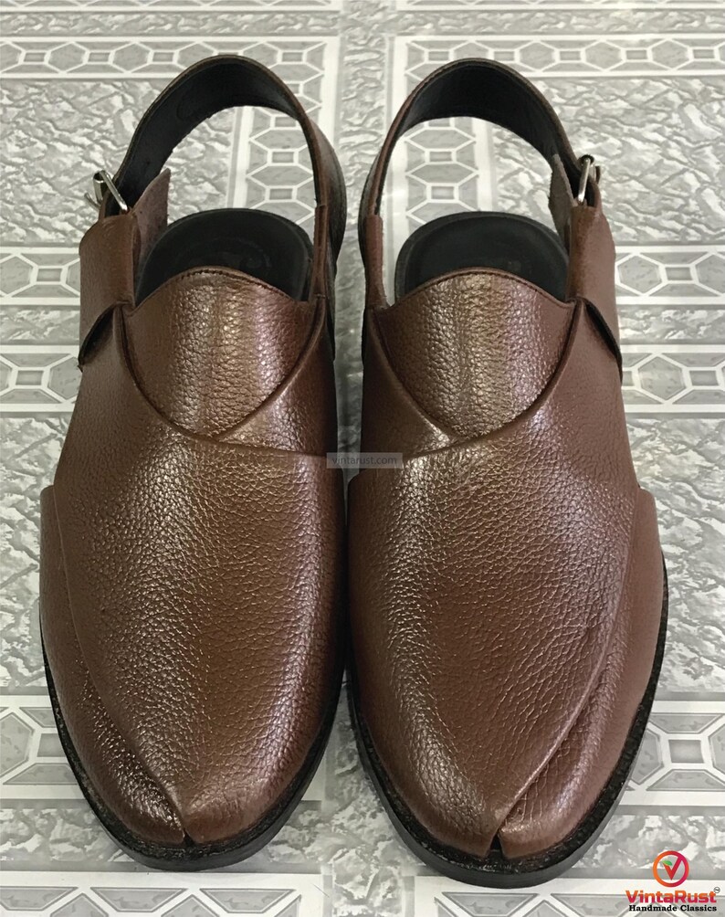 Handmade Shiny Brown Leather Peshawari Chappal: Traditional Men's Sandals image 6