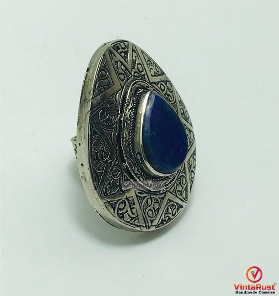 Handmade Silver Boho Ring: Adjustable Lapis Lazul… - image 5