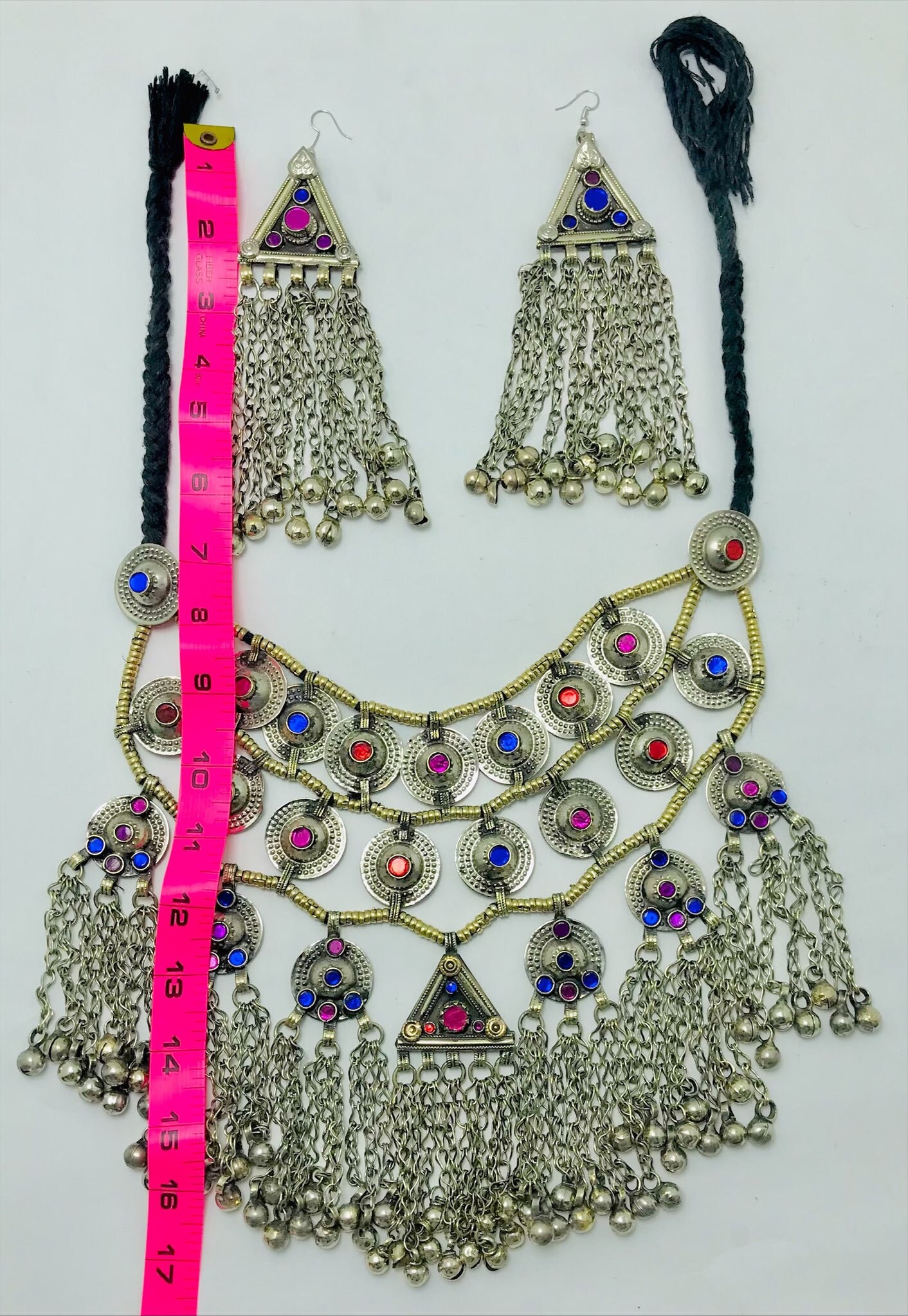 ヴィンテージ クチ ジュエリーセット：アフガン チョーカー ネックレス & ダングル イヤリング - Etsy 日本