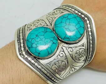 Natural Turquoise Bracelet, Gemstone Bracelet, Ethnic Cuff Bracelet , Adjustable Bracelet, Statement Boho Cuff, Gemstone Jewelry