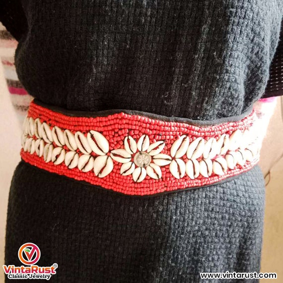 Vintage Afghan Beaded Shell Belt: Tribal Belly Dance Jewelry  display picture 1