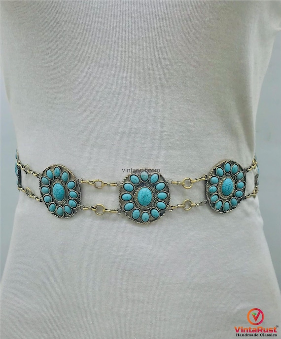 Tribal Turquoise Belly Chain: Handmade Kuchi Dance Belt - Etsy