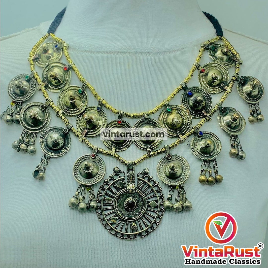 アフガニスタンコインネックレス☆ビンテージ☆ベリーダンス☆アジアン ヴィンテージ クチ トライバルネックレス：手作りアフガニスタン