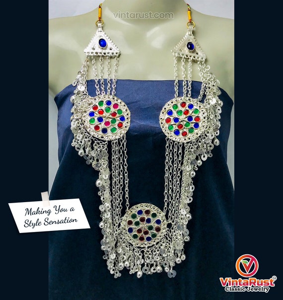 Multilayers Silver Bib Necklace With Dangling Tas… - image 2