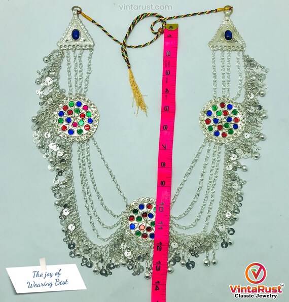 Multilayers Silver Bib Necklace With Dangling Tas… - image 9