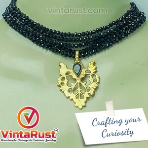 Black Jewelry Set, Black Beads With Motif Jewelry Set, Dangling Motif Choker Necklace With Studs Earrings, Ethnic Jewelry Set, Handmade