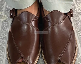 Men Genuine Leather Peshawari Chappal, Classic Brown Handmade Sandals, Traditional Gents Chappal, Durable Footwear
