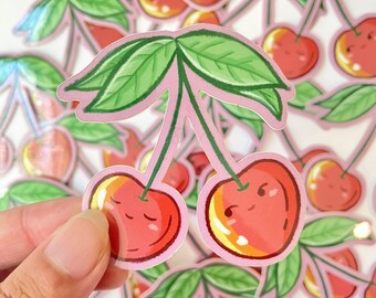 Pareja cereza pegatina / linda pegatina de fruta / pegatina impermeable / pegatina a prueba de arañazos / papelería linda / linda pegatina de computadora portátil