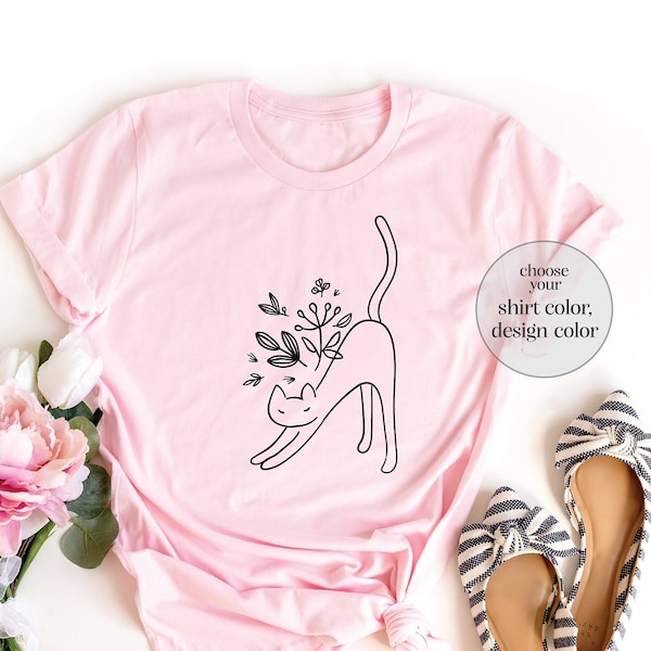 Floral Cat Line Art Shirt, Cat Silhouette Shirt, Cat Lover Shirt, Cat Mom Shirt, Cat Owner Shirt, Abstract Cat Drawing Shirt, Cat Lover Gift