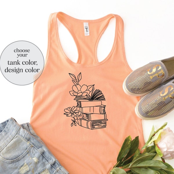 Floral Books Tank, Book Lover Tank, Bookworm Tank, Book Nerd Tank, Reading Lover Tank, Book Reader Tank, Women Tank, Racerback Tank