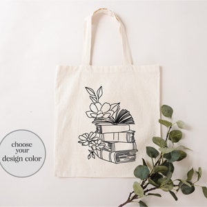 Floral Books Tote Bag, Book Lover Tote Bag, Teachers Tote Bag, Jumbo Zippered Tote Bag, Large Tote Bag, Canvas Bag, Eco Friendly Bag